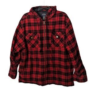 Vintage 90's Y2K Sonoma Red Black Plaid Hooded Shacket Jacket Zip Fully Lined